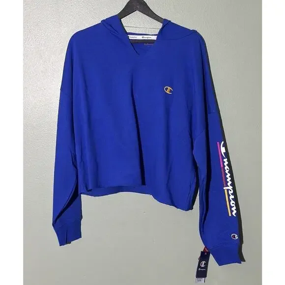 Champion French Terry Split-Neck Hoodie Sweatshirt Campus Sz L Underlined Logo - Picture 7 of 9